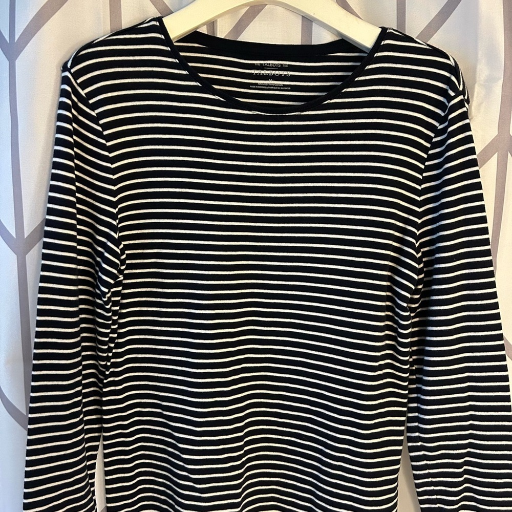 Talbots Navy and White Striped Tee